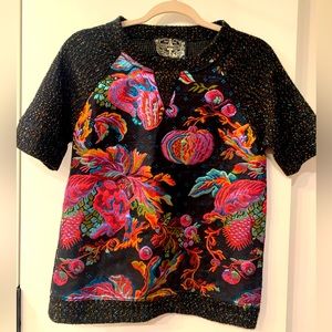 Anthropologie James Coviello Metallic Brocade Tweed Short Sleeve Raglan Top S